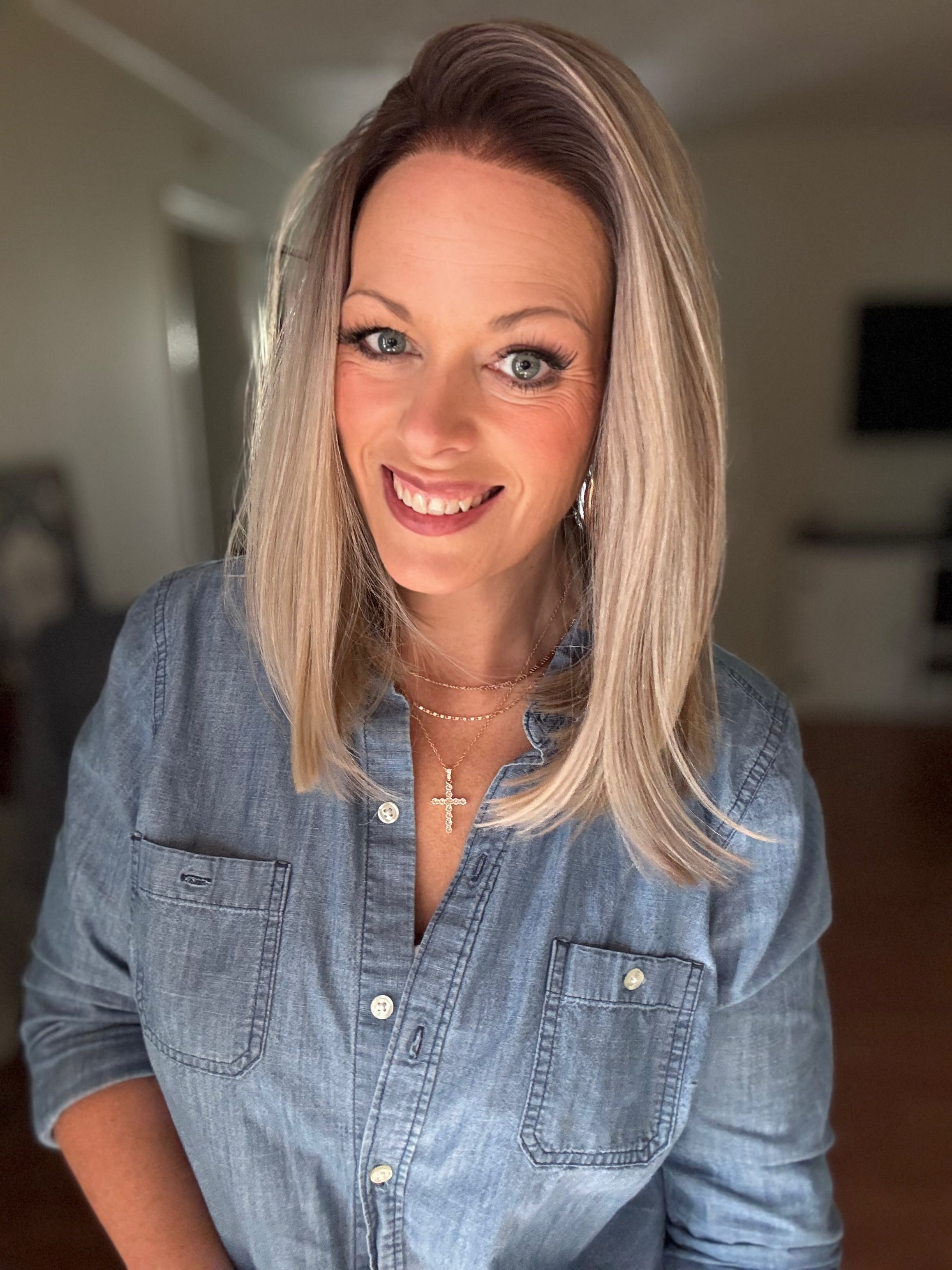 Edie rooted blonde